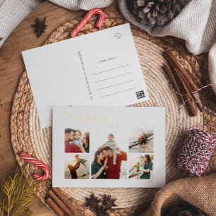Moderne kerstscript vijf foto Gold Foil holid Folie Feestdagen Briefkaart