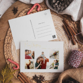 Moderne kerstscript vijf foto Gold Foil holid Folie Feestdagen Briefkaart