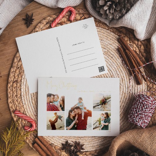 Moderne kerstscript vijf foto Gold Foil holid Folie Feestdagen Briefkaart