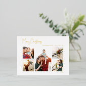 Moderne kerstscript vijf foto Gold Foil holid Folie Feestdagen Briefkaart (Staand Voorkant)