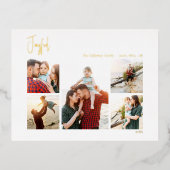 Moderne kerstscript vijf foto Gold Folie Feestdagen Briefkaart (Voorkant)
