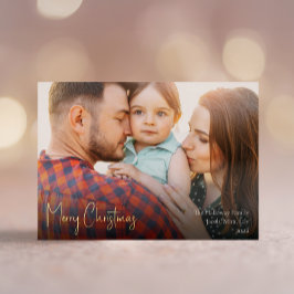 Moderne kerstscript, volledige foto Gold Folie Feestdagenkaart