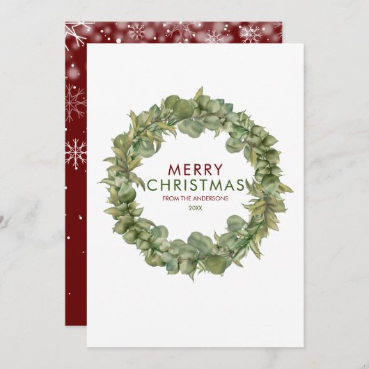 Moderne Kerstslinger Burgundy Feestdagenkaart (Voorkant / Achterkant)