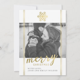 Moderne Kerstsneeuwvlok | Wit en Goud Feestdagenkaart