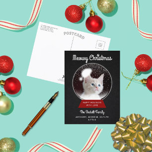 Moderne kerstsnowglobe Foto Pet Holiday Aankondigingskaart