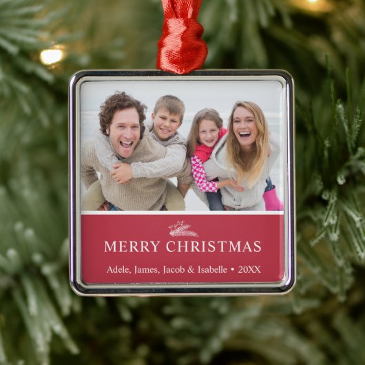 Moderne kerstsprig Berries Foto rood Metalen Ornament (Boom)