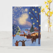 Moderne kerststad met sneeuwkunst kaart (Gele Bloem)