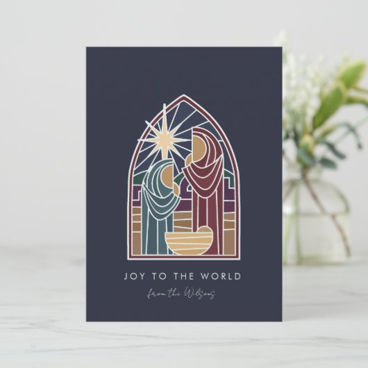 Moderne kerststal religieus kerstfeest  feestdagenkaart (Staand voorkant)