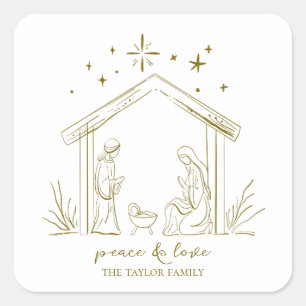 Moderne Kerststal vrede liefde godsdienstig Vierkante Sticker