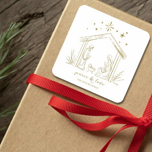 Moderne Kerststal vrede liefde godsdienstig Vierkante Sticker