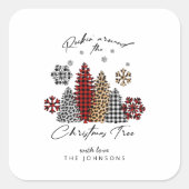 Moderne Kerststickers – Bomen & Sneeuwvlokken Vierkante Sticker (Voorkant)