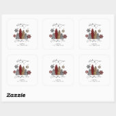 Moderne Kerststickers – Bomen & Sneeuwvlokken Vierkante Sticker (Vel)