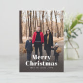 Moderne kerststijlvolle minimalistische familiefot feestdagenkaart (Staand voorkant)