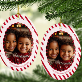 Moderne Kerststol Streep Kerstmis 2-zijdige Foto Keramisch Ornament