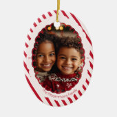 Moderne Kerststolpstreep Kerstfoto Keramisch Ornament (Voorkant)
