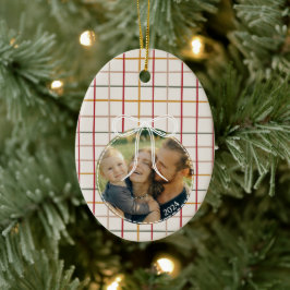 Moderne Kerststrepen Een Foto Keramisch Ornament
