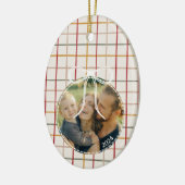 Moderne Kerststrepen Een Foto Keramisch Ornament (Links)