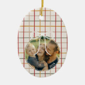 Moderne Kerststrepen Een Foto Keramisch Ornament (Voorkant)