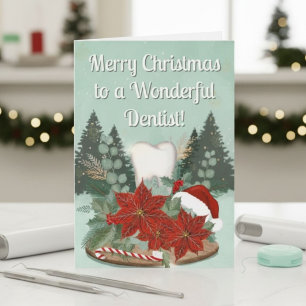 Moderne Kersttandarts met Tand & Poinsettia's  Kaart