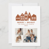 Moderne kerstterracotta huizen 3 foto feestdagenkaart (Voorkant)