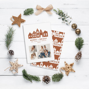 Moderne kerstterracotta huizen 3 foto feestdagenkaart