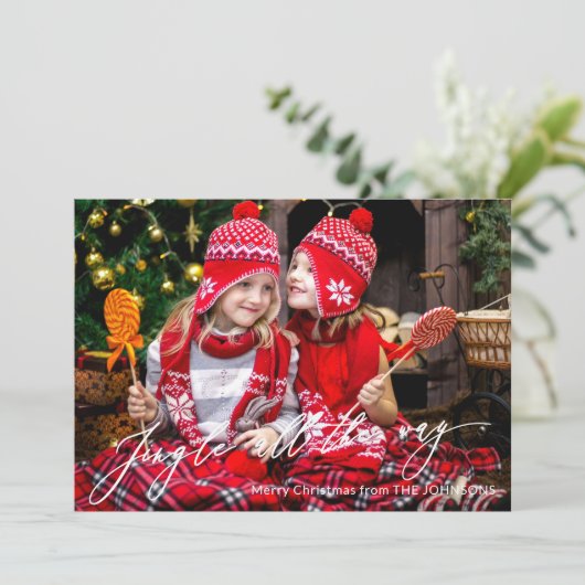 Moderne kersttong helemaal foto feestdagenkaart (Staand voorkant)