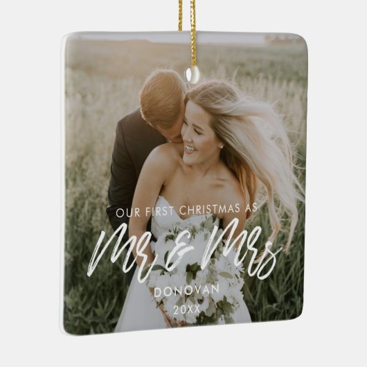Moderne kersttrouwfoto keramisch ornament (Rechts)