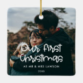 Moderne kersttrouwfoto keramisch ornament (Achterkant)