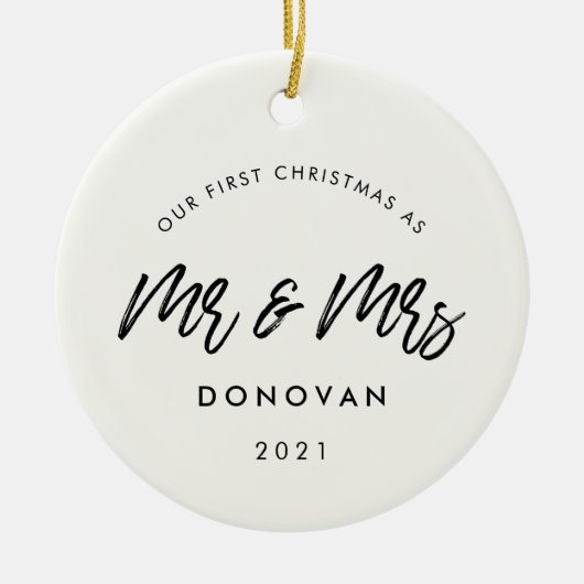 Moderne kersttrouwfoto keramisch ornament (Voorkant)