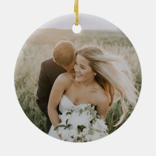 Moderne kersttrouwfoto keramisch ornament (Achterkant)