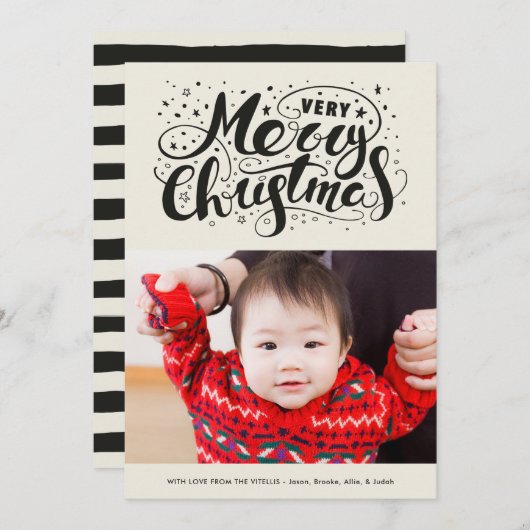 Moderne kersttypografie beige feestdagenkaart (Voorkant / Achterkant)