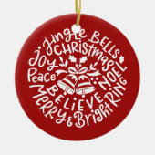 Moderne kersttypografie Jingle Bells Keramisch Ornament (Voorkant)