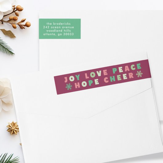 Moderne kersttypografie Joy Love Peace Hope