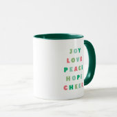 Moderne kersttypografie Joy Love Peace Hope Mok (Voorkant rechts)