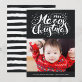 Moderne kersttypografie zwart feestdagenkaart (Voorkant / Achterkant)