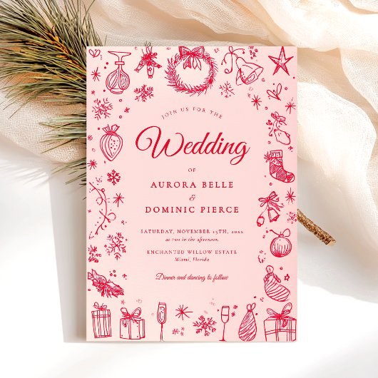 Moderne kerstvakantie bruiloft kaart