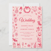 Moderne kerstvakantie bruiloft kaart (Voorkant)