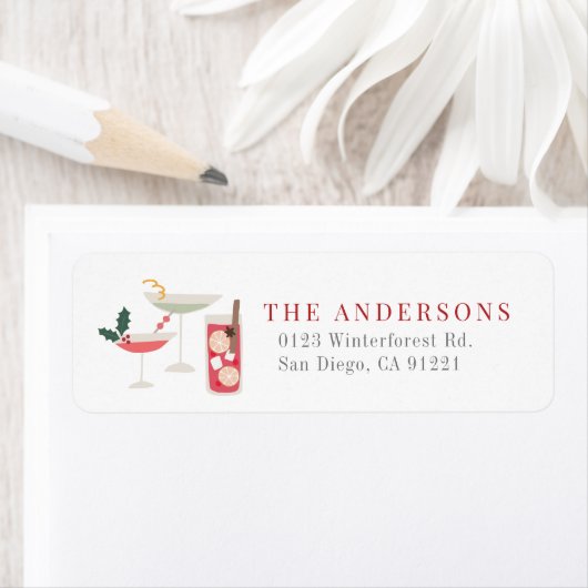Moderne kerstvakantie cocktails retouradres etiket (Insitu)