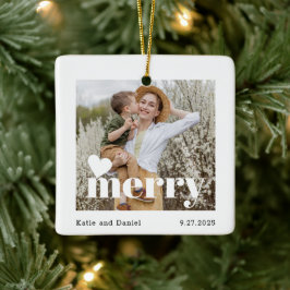 Moderne Kerstvakantie Familie Dubbelzijdige Foto Keramisch Ornament