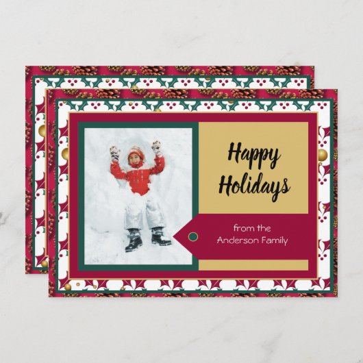 Moderne kerstvakantie fotobericht rood groen (Voorkant / Achterkant)