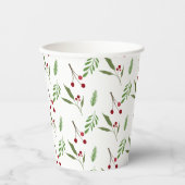 Moderne Kerstvakantie Groen Botanische bessen Papieren Bekers (Voorkant)
