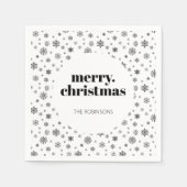 Moderne Kerstvakantie Sneeuwvlok Zwart-wit Servet (Voorkant)
