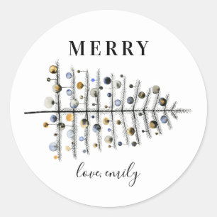 Moderne kerstvakantieboom met elegant ronde sticker