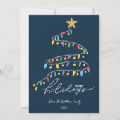 Moderne Kerstverlichting Boom Plat Feestdagenkaart (Voorkant)