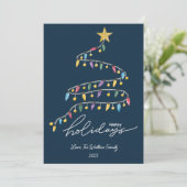 Moderne Kerstverlichting Boom Plat Feestdagenkaart (Staand voorkant)
