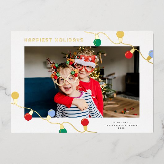 Moderne Kerstverlichting Kleurrijke Kerstlichten E Folie Feestdagenkaart (Voorkant)