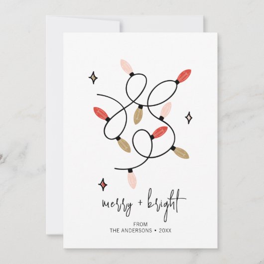 Moderne Kerstverlichting Merry and Bright Feestdagenkaart (Voorkant)