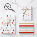 Moderne kerstverlichting Polka Dots & Stripes Inpakpapier Vel<br><div class="desc">Verfris uw kerstcadeaus met deze feestelijke en kleurrijke kerstinpakpapierset, met een speels en modern design in een vrolijk kleurenpalet van rood, blauwgroen en goud. De set bestaat uit drie unieke patronen: kleurrijke lichtjes voor een klassieke vakantie touch, een grillig polka dot-patroon dat een pop van plezier toevoegt, en gedurfde horizontale...</div>