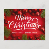 Moderne kerstversieringen met rood en groene pine feestdagenkaart (Voorkant)