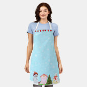 Moderne kerstversieringen op lichtblauw schort (Gedragen)